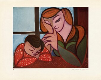 1945 Vintage Art Deco Print - La Mère et l'Enfant  - By André Fougeron  - Post World War II Art