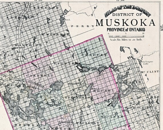 Cottage Country Ontario Map 1875 Rare Antique Map Of The District Of Muskoka Ontario | Etsy Canada