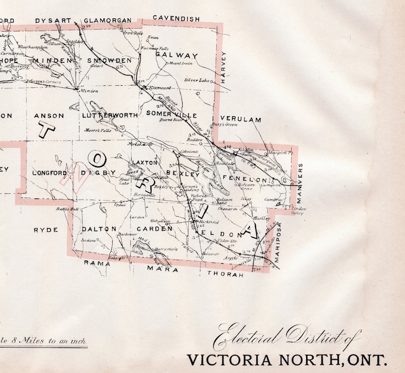 Antique Map of Victoria North, Ontario - 1895 Electoral Map - Kawartha ...