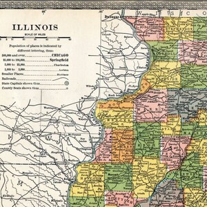 1904 Antike Karte von Illinois - Zusatz von Chicago und Umgebung - Bunte Karte