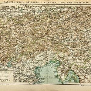 1897 Antike Karte von Krain, Slowenien / Kuestenland. 1800 Lithographie