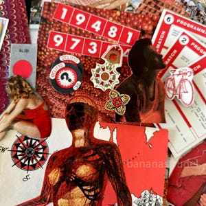 1890s-1960s 39-pc. Curated Hand-cut All Things Red Colour Ephemera Pack / Collage Junk Journal Ephemera