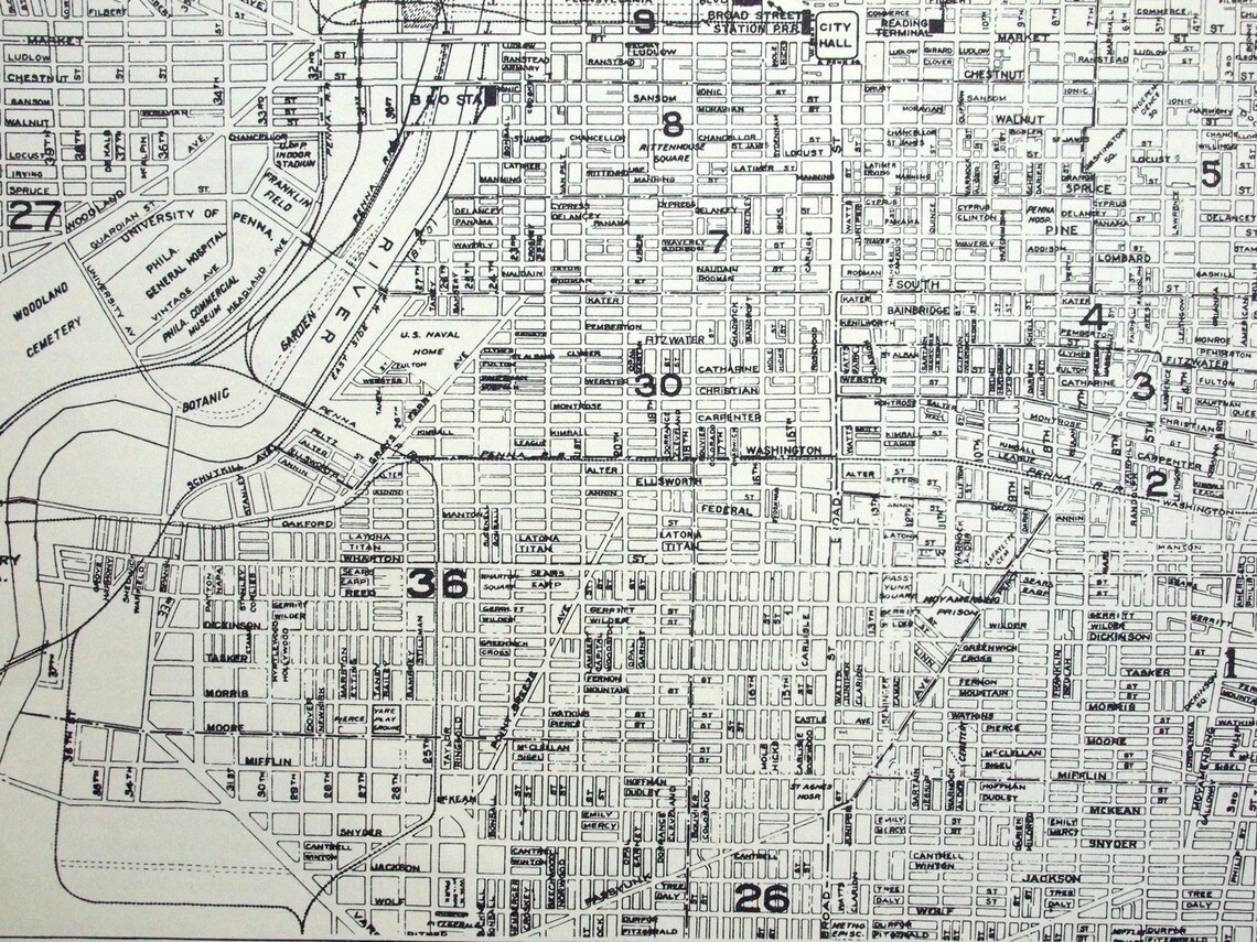 1935 Vintage City Map of Central Philadelphia Etsy