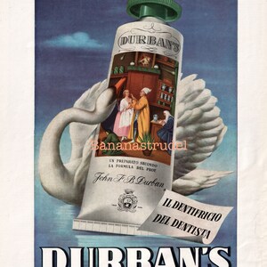 1954 Vintage italienische Werbung für Durban's Toothpaste - Die Zahnpasta der Zahnärzte - Bruno Bellesia Artwork - Retro 1950er Jahre Werbung