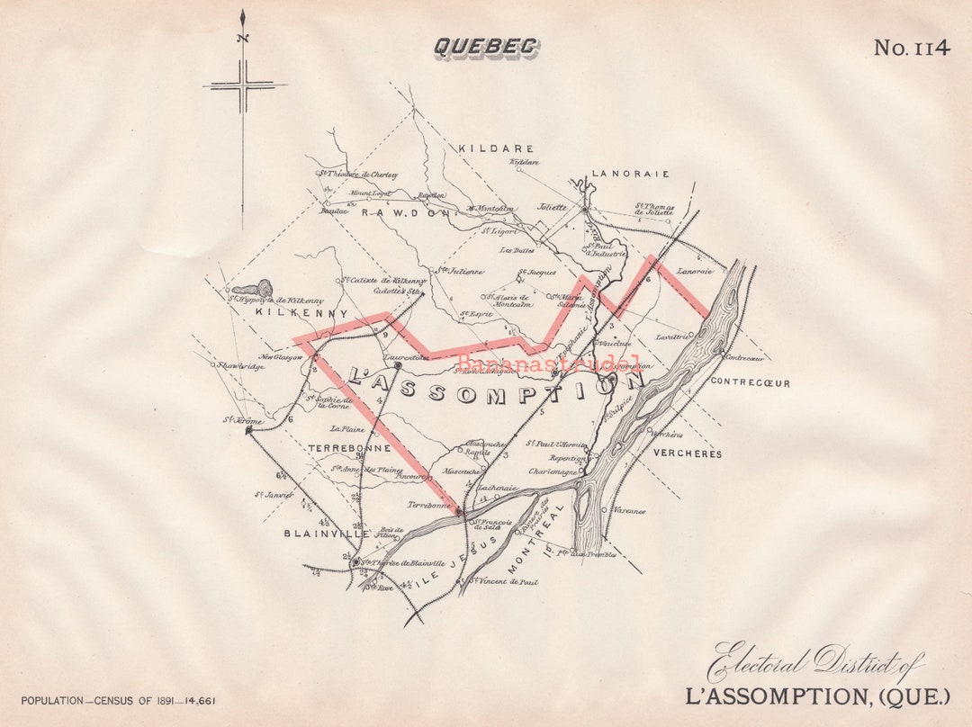 Antique Map of L'assomption, Quebec 1895 Electoral Map It's Where You