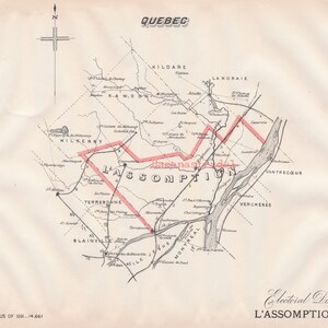 Antike Karte von L'Assomption,Quebec - 1895 Wahlurnen Karte - Hier leben Sie