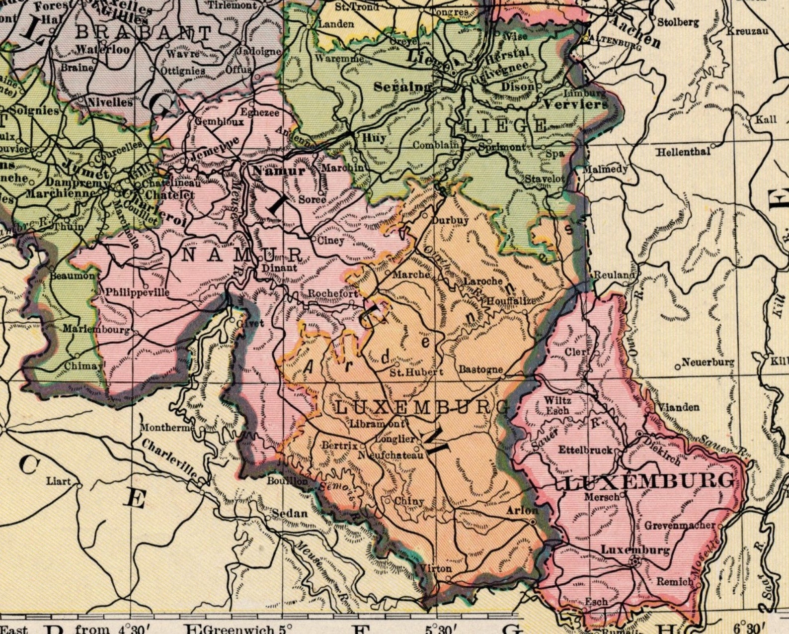 Mapa antiguo de los Países Bajos y Bélgica. Desde 1906 Atlas | Etsy