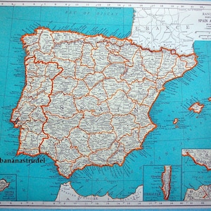 1937 Vintage Karte von Spanien und Portugal - Spanien Portugal Vintage Landkarte
