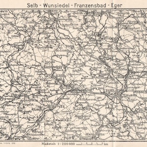 Karta över Eger Cheb från 1933, antik tysk gränsregion