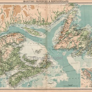 Grande carte ancienne de 1922 des provinces maritimes et de Terre-Neuve - Î.-P.-É. - Nouvelle-Écosse - Nouveau-Brunswick - Cap-Breton - Anticosti - Halifax