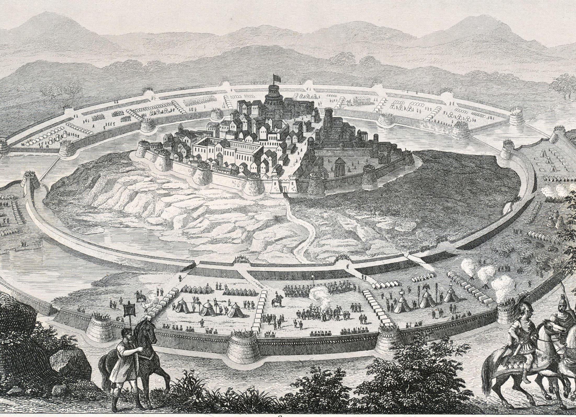 1852 Antique Engraving of Roman Fortified Camp and Sieges - Roman Empire - 19th Century - Plate 41 - GIft for Him