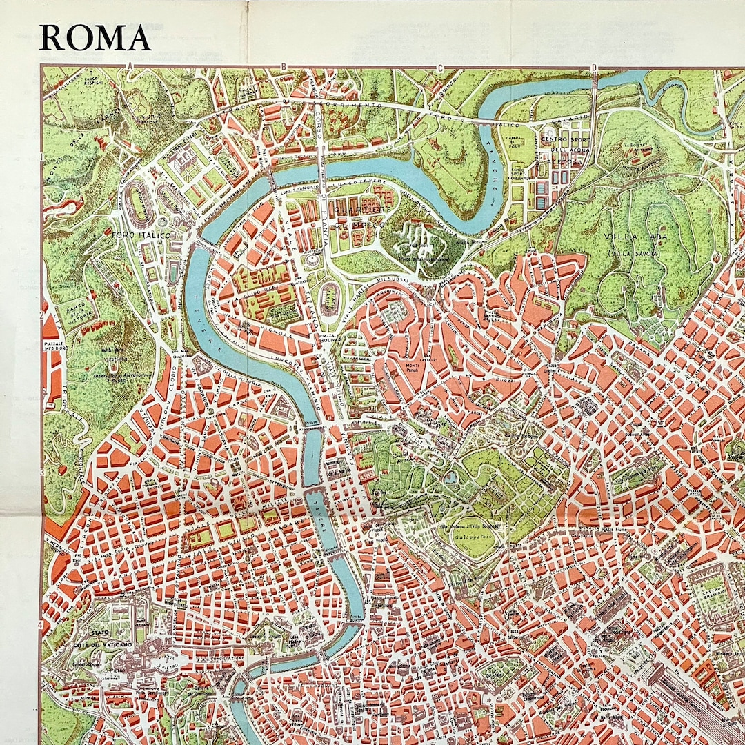 ローマ、イタリア - 1962 年ヴィンテージ ポスターサイズの地図 - Etsy