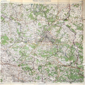 1957, carte murale de Potsdam, Francfort-sur-l'Oder, Cottbus (Brandebourg), Berlin-Est / RDA Allemagne de l'Est