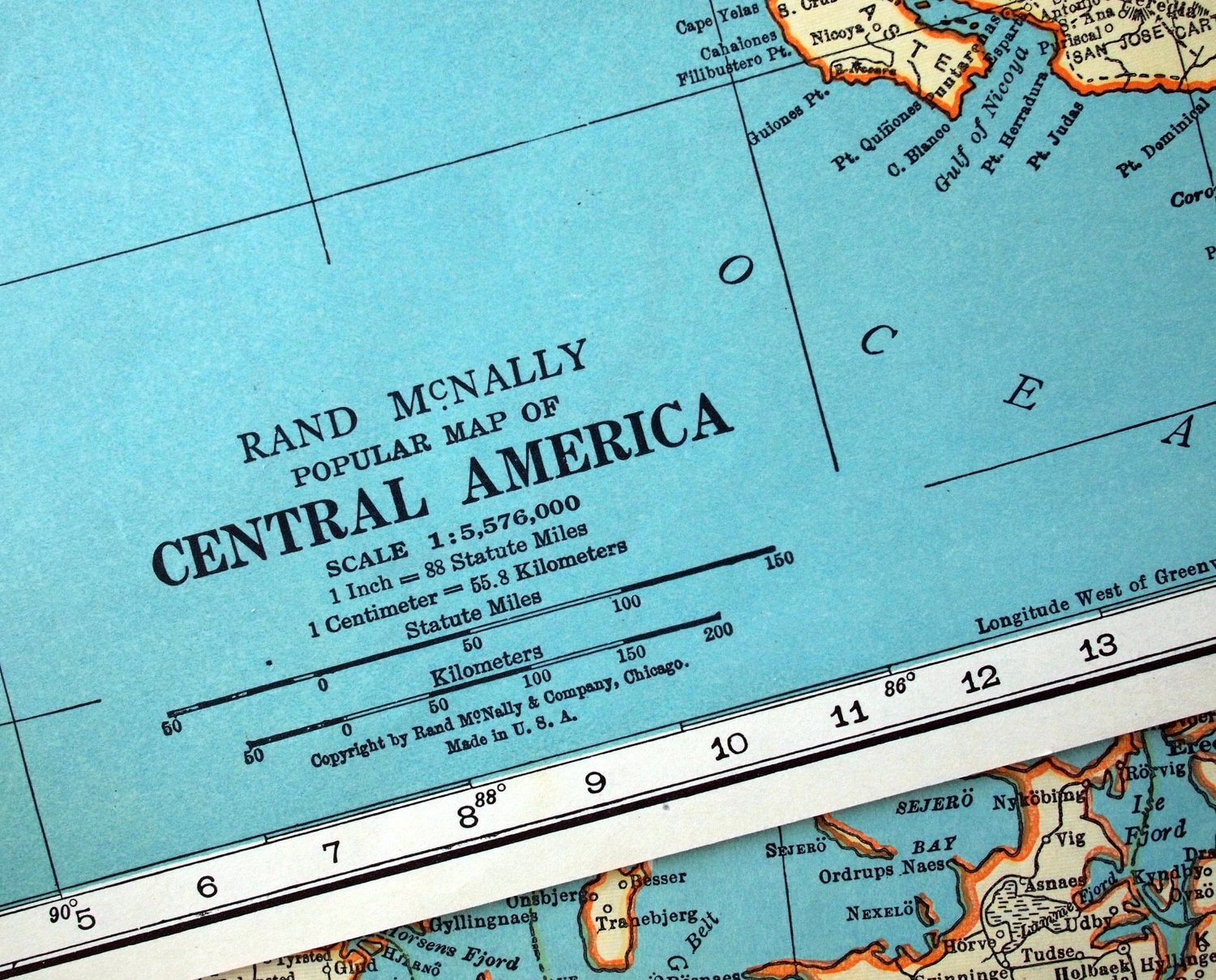 アンティーク　1800年代中央アメリカの地図 1937 年中央アメリカのヴィンテージ地図 - 中央アメリカのヴィンテージ
