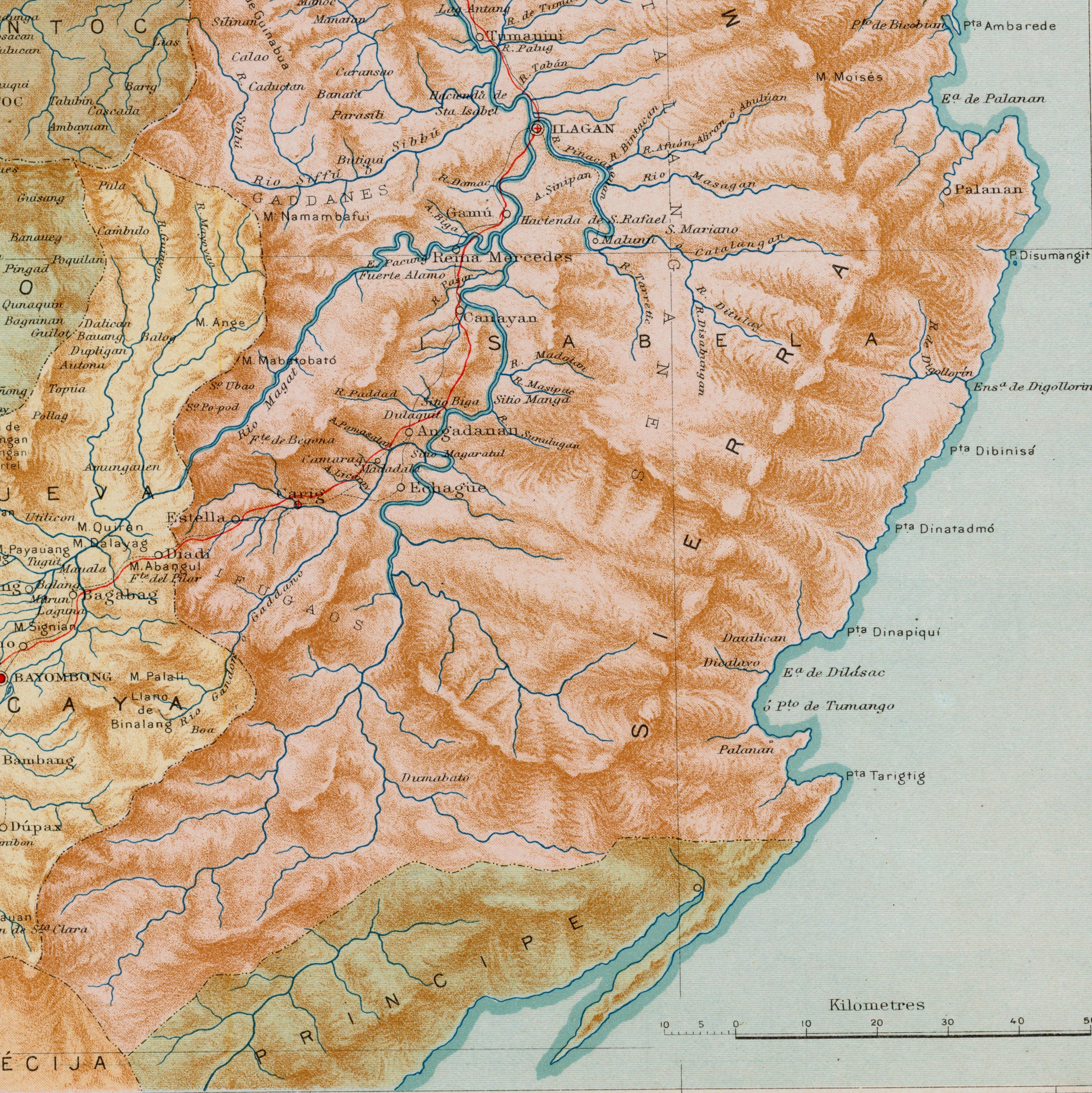 1900 年フィリピン ルソン島北部の珍しいアンティーク地図 - イロコス