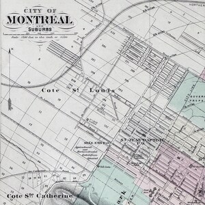 1875 年ケベック州モントリオールの珍しいアンティーク地図 - 2 ページの手彩色モントリオール市街地図