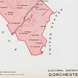 Ancienne carte de Dorchester, Québec, Canada - carte électorale vintage de 1915 - série It's Where You Live - LDN