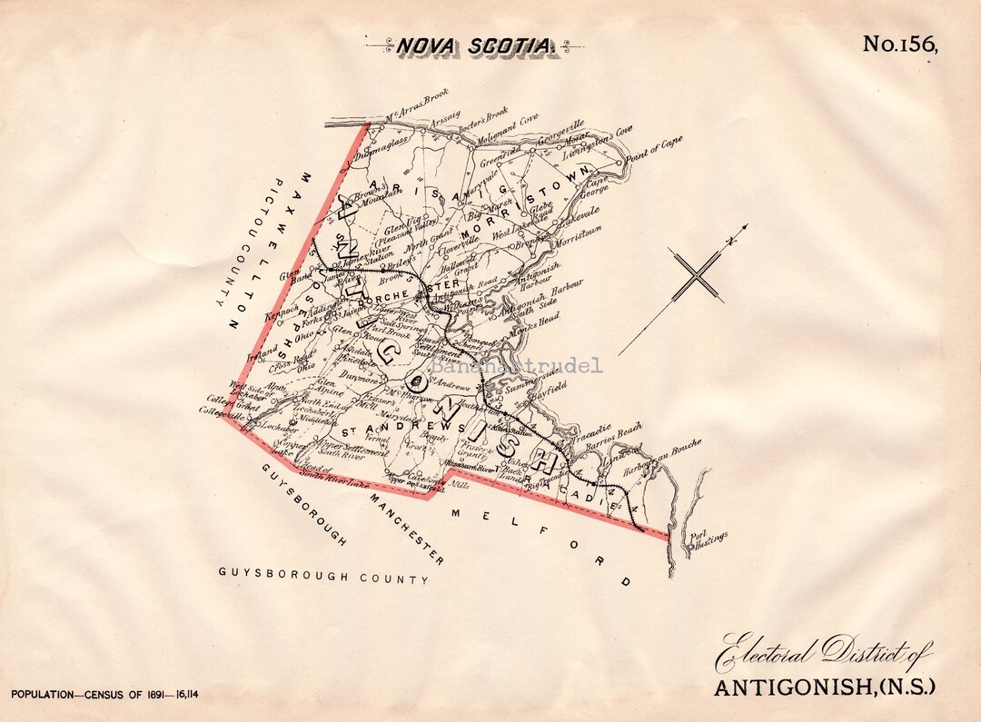 Antique Map of Antigonish, Nova Scotia 1895 Electoral Map It's Where