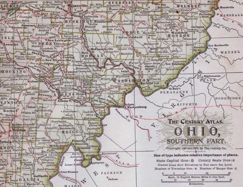 1902 Antique Map of the Southern Part of Ohio Ohio Antique Etsy