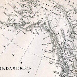 1860 German Vintage Map of North America - Vintage North America Map - Old North America Map - Black and White