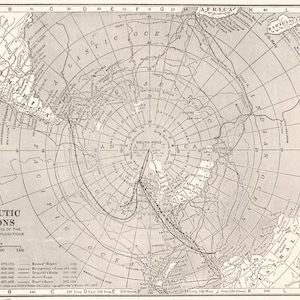 Ancienne carte des régions polaires - Arctique - Antarctique - Publiée en 1921
