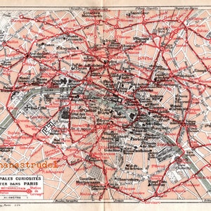 Antike Karte von Paris - Wichtigste Kuriositäten für Besucher - Gedruckt 1924