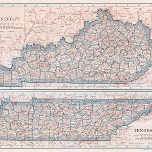 Antique Map of Kentucky and Tennessee - Published 1921