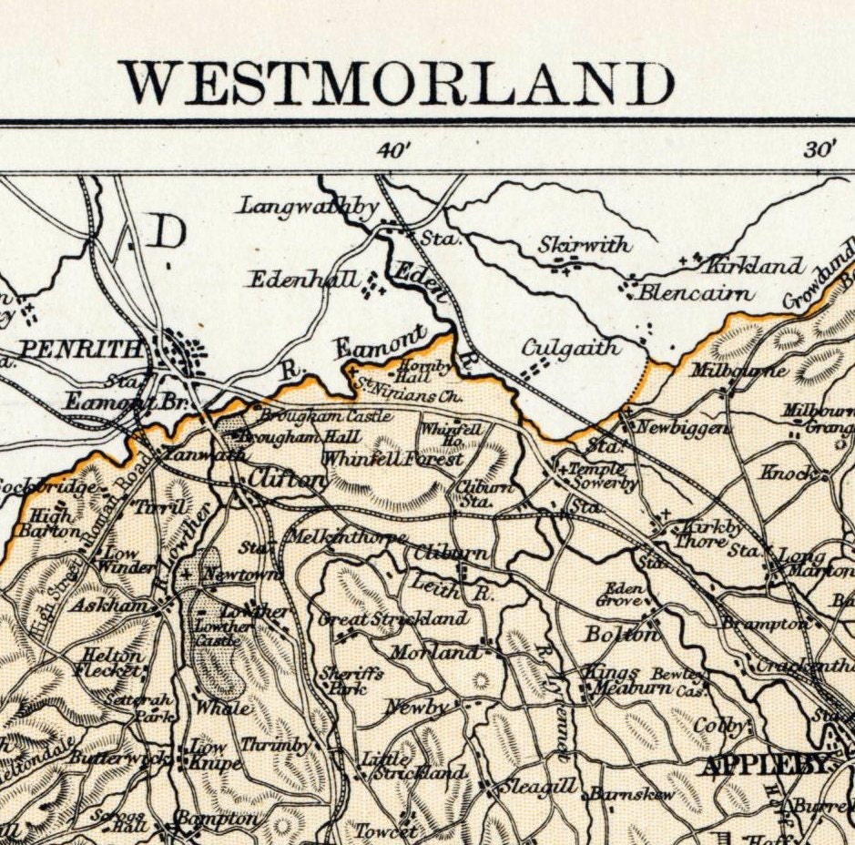 1879 Antique Map of Westmorland the UK In Pastel Colours Etsy