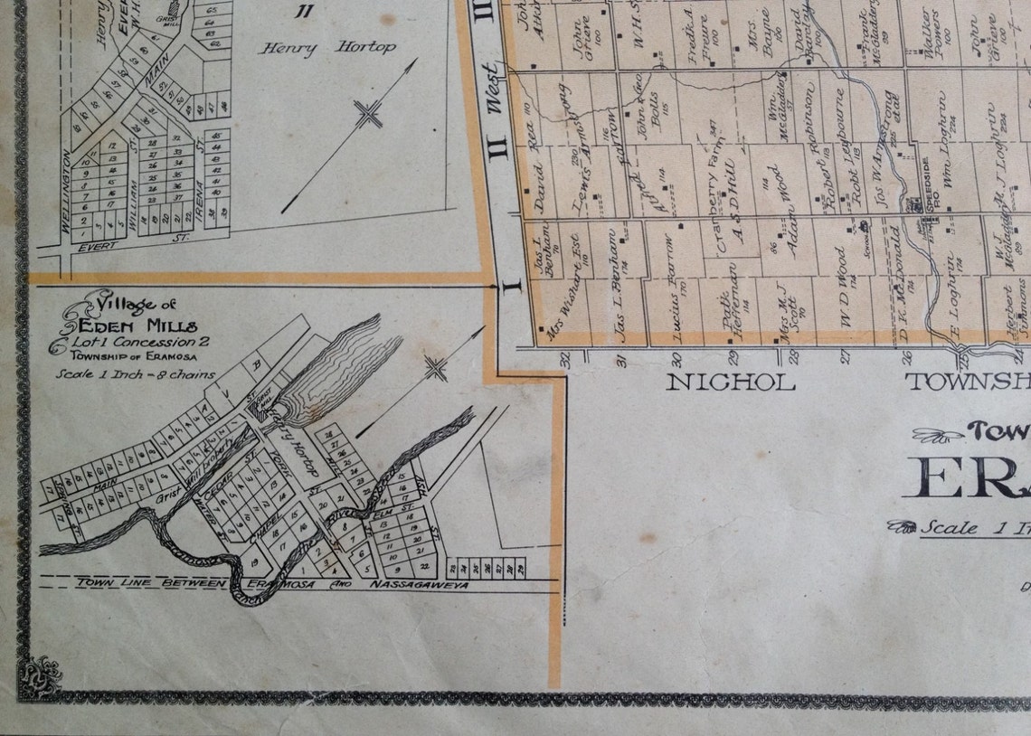 Antique Map of Eramosa Township Wellington County Ontario Etsy Canada