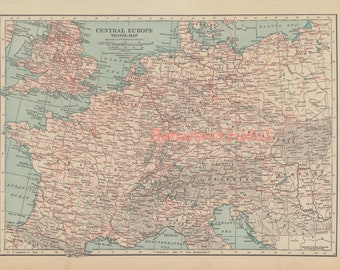 Large Antique Map of Central Europe - Published 1919