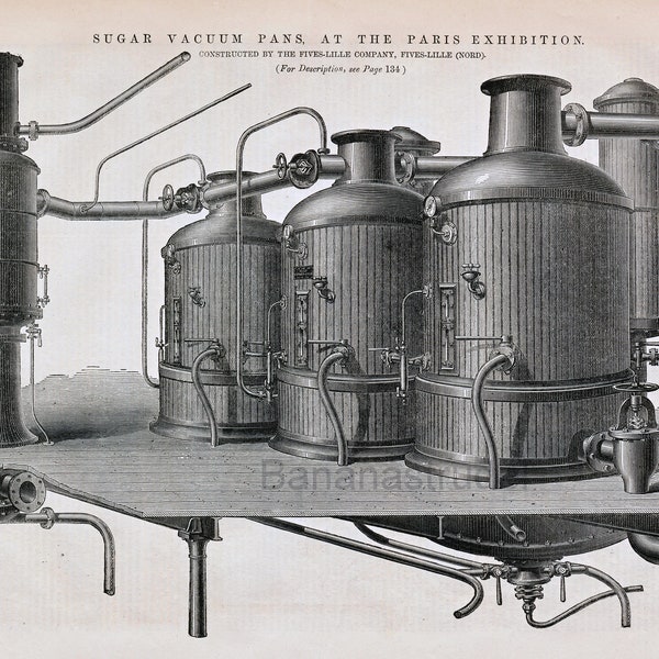 1878 Antique Print of Sugar Vacuum Fans at the Paris Exhibition - Victorian Technical Illustration - August 16, 1878