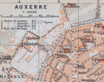 Antique Map of Auxerre, France - 1905 Vintage City Map - Old City Map