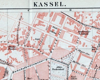 Antique Map of Kassel, Germany - 1895 Vintage City Map - Old City Map