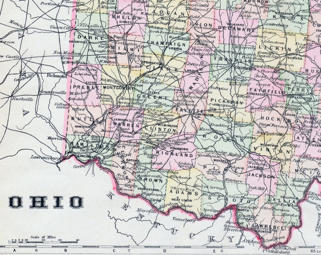 1901 Antique Map of Ohio - Etsy