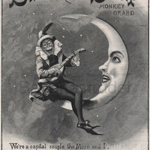 1890s Rare Antique Advertisement for Brooke's Soap - Monkey Brand - The Moon and I - Soap - Font - Smaller Version