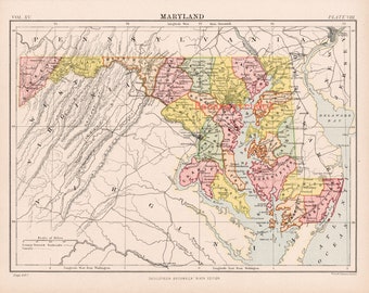 Antique Map of Maryland - Published 1883
