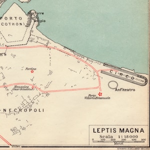 Antique Map of Leptis Magna, Libya Published 1929 image 2