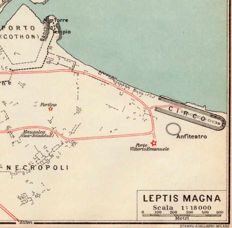 Antique Map of Leptis Magna, Libya Published 1929 image 2