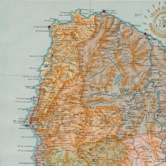 1900 年フィリピン ルソン島北部の珍しいアンティーク地図 - イロコス