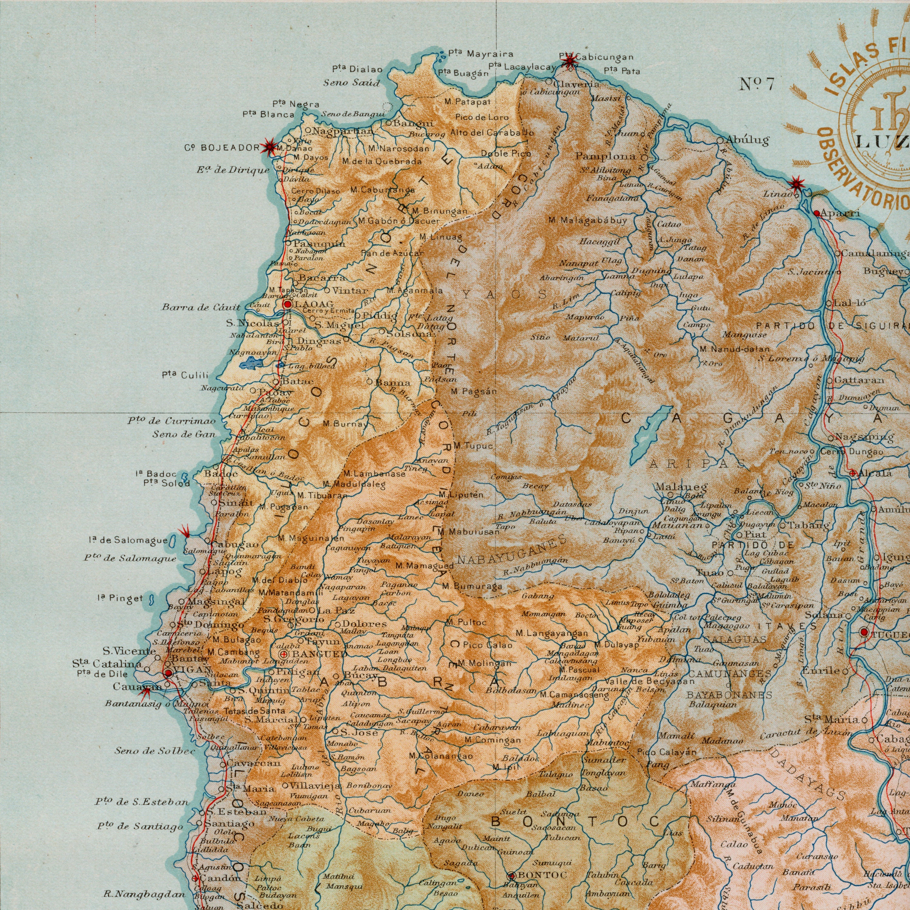 1900 年フィリピン ルソン島北部の珍しいアンティーク地図 - イロコス