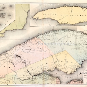 Carte ancienne du Québec, Canada de 1880 - Carte ancienne du Québec - Îles-de-la-Madeleine et comtés du Québec - Rare - Grande - coloriée à la main - Carte du comté