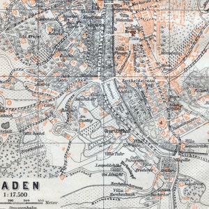 1909 Antique City Map of Baden, Germany