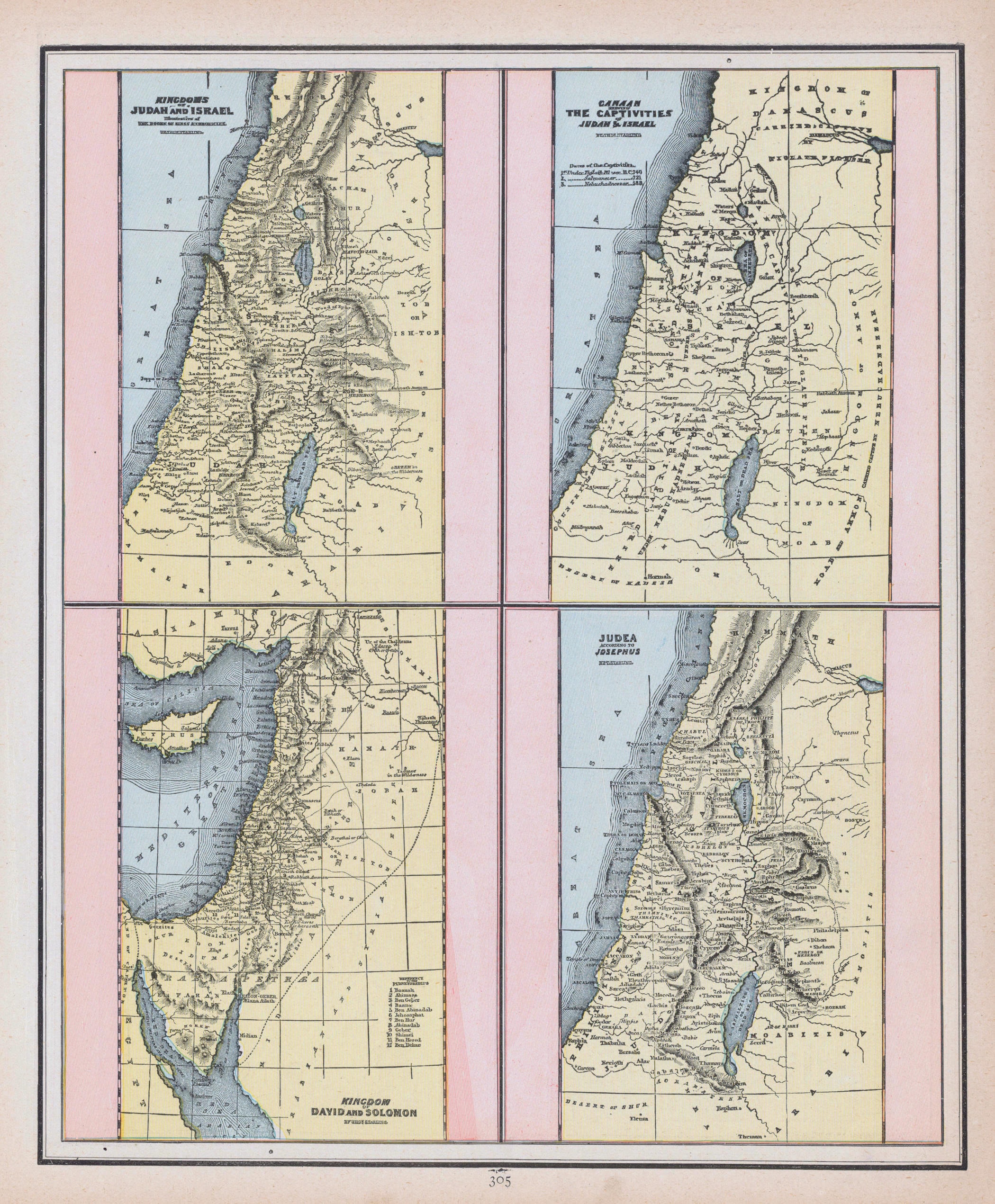 アンティーク聖書地図 - 1 枚のシートに 8 つのミニ地図 - 1888
