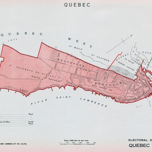 Carte ancienne de 1915 de la circonscription électorale de Québec-Sud, Québec - Belvédère - Champlain - Montcalm - Série It's Where You Live - LDN