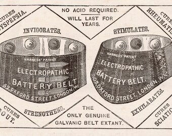 Electropathic Battery Belt - Victorian ad - From 1885- Quackery - Medical Frauds