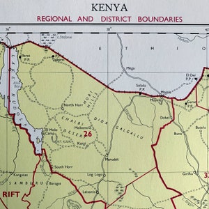 Carte du Kenya - frontières régionales et de district - RARE grande carte vintage de 1962