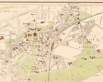 Antique Map of Harrogate, North Yorkshire, UK - 1898 Large Vintage Map