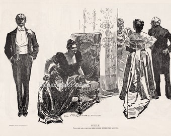 Gibson Girl - Guess Who Got Kissed? - Humorous 1906 Antique Charles Dana Gibson Print