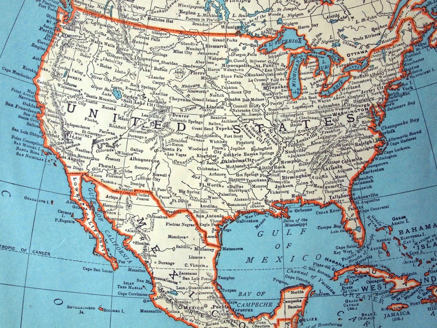 1937 Vintage Map of North America North America Vintage pic
