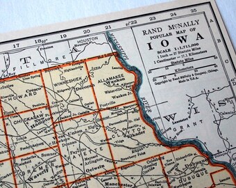 1937 Vintage Map of Iowa - Old Map of Iowa